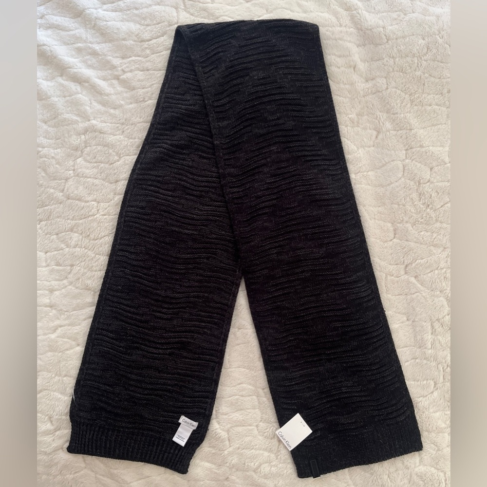 Calvin Klein Mens Black Knit Textured Fall Rectangle Scarf
One Size